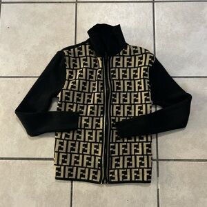 Fendi Black and Beige Logo Knit Jacket